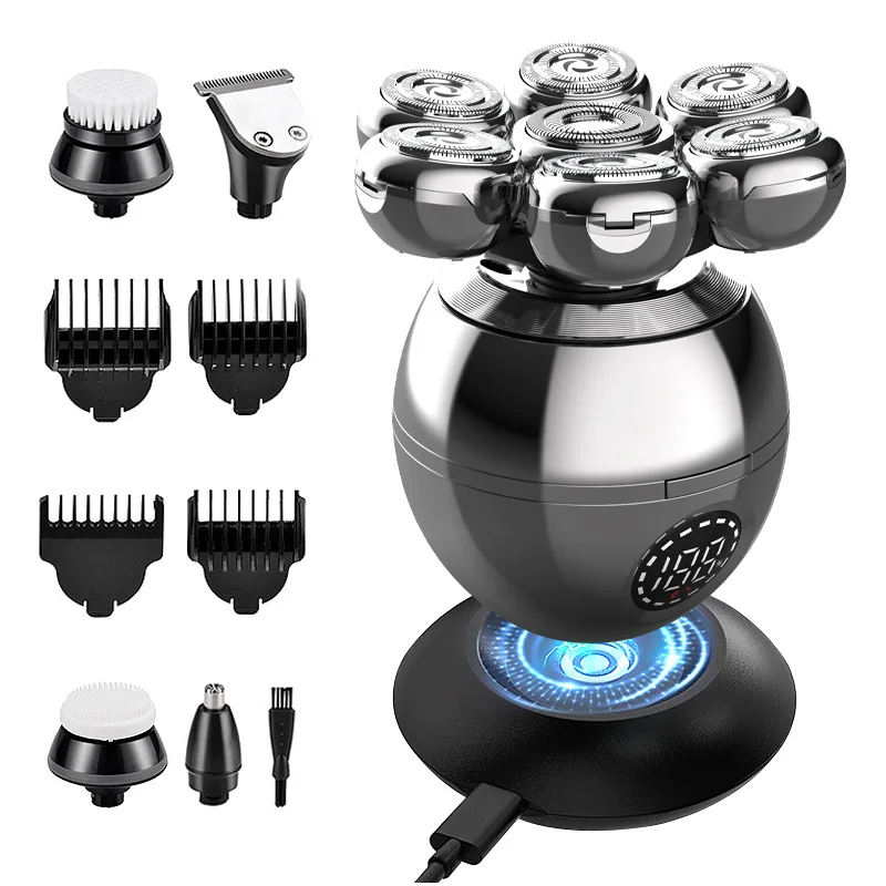 For Bald Men Electric Cordless Waterproof  Lcd Men's Grooming Kit With Clippers, Nose Trimmer, Brush