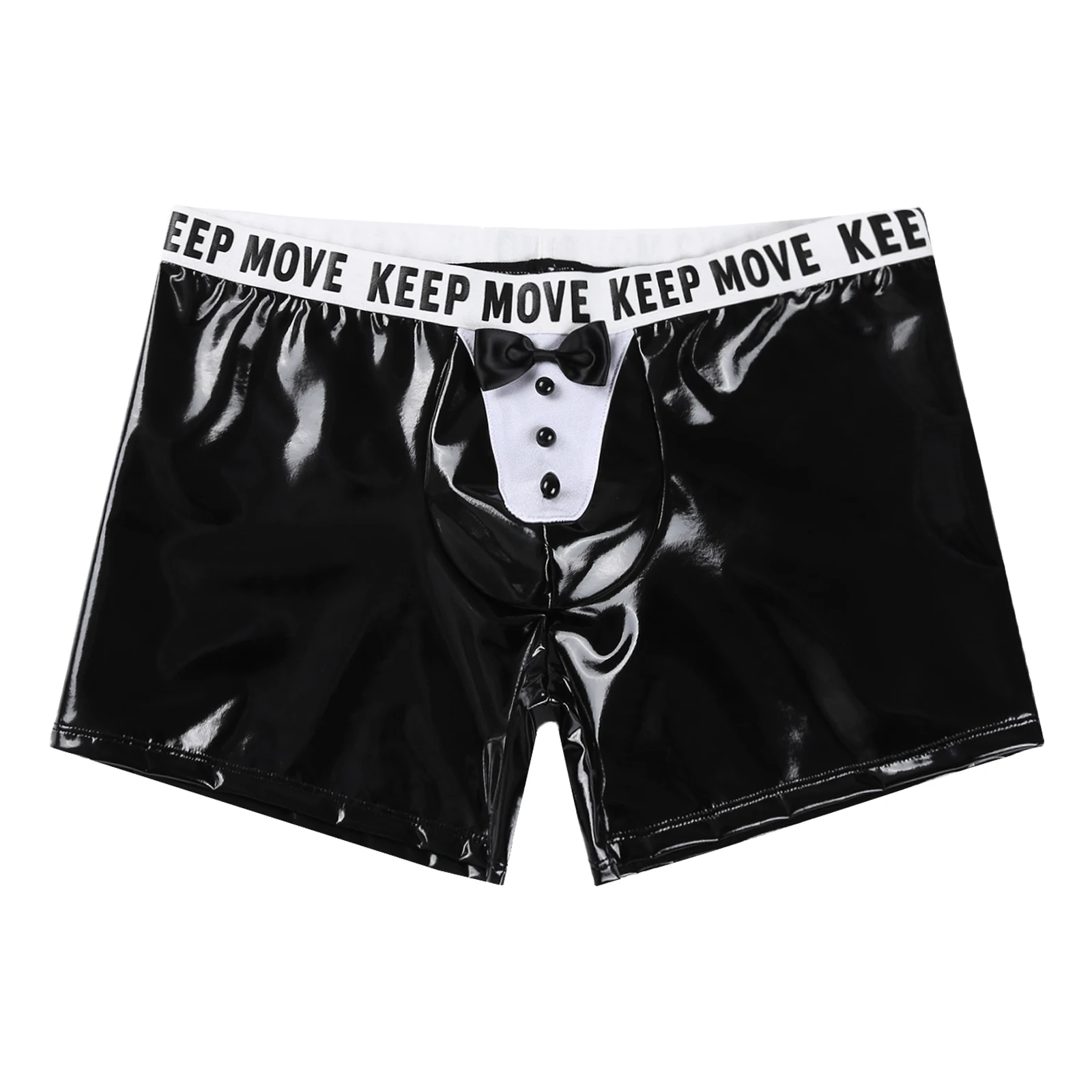 

Men's Panties Cosplay Lingerie Shiny Wet Look Patent Leather Underpants Letter Printing Elastic Waistband Boxer Shorts Briefs