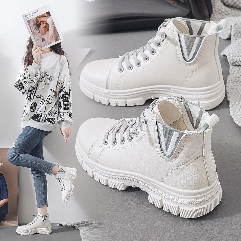 

Womenboots Knight Boots Middle Tube Solid Color PU Round Shape Flat Lace Waterproof and Nonslip Keep Warm Platform Shoes