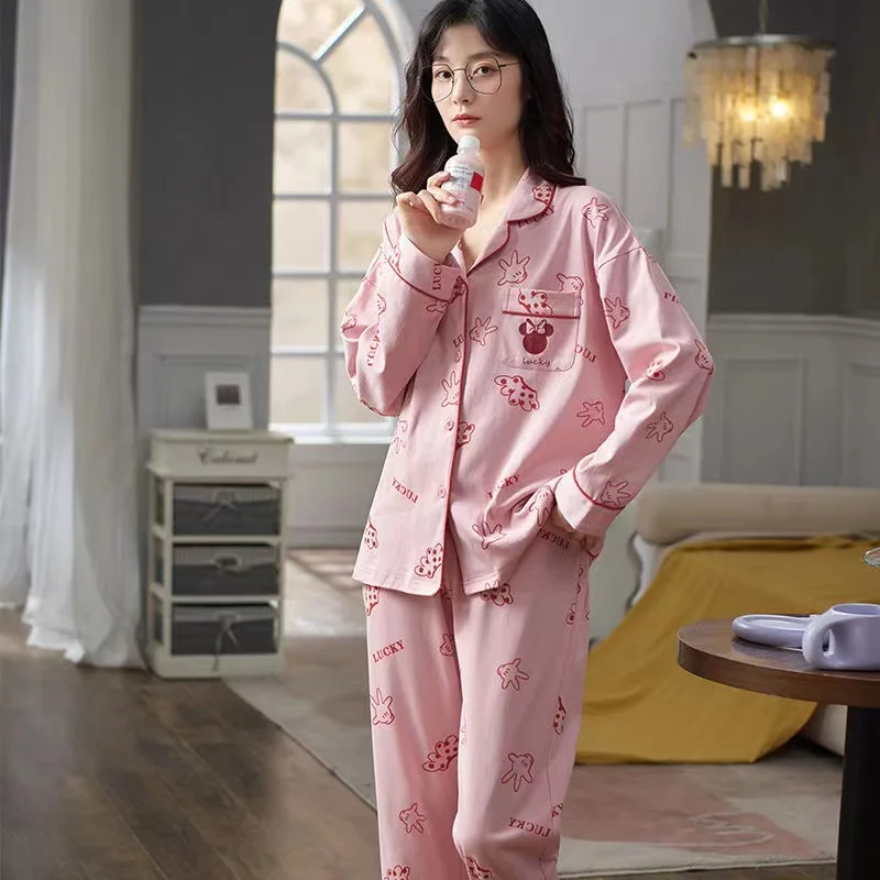 100% Cotton Women Pajamas Sets Spring Turn-Down Collar Long Sleeve Ladies Sleepwear 2 Piece/Set Leisure Home Wear Clothes