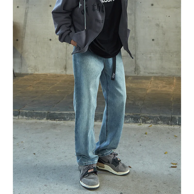 Streetwear Men 2022 New Pattern Vintage Recreational Blue Pants American Straight Cylinder Comfortable Loose Jeans Autumn Female