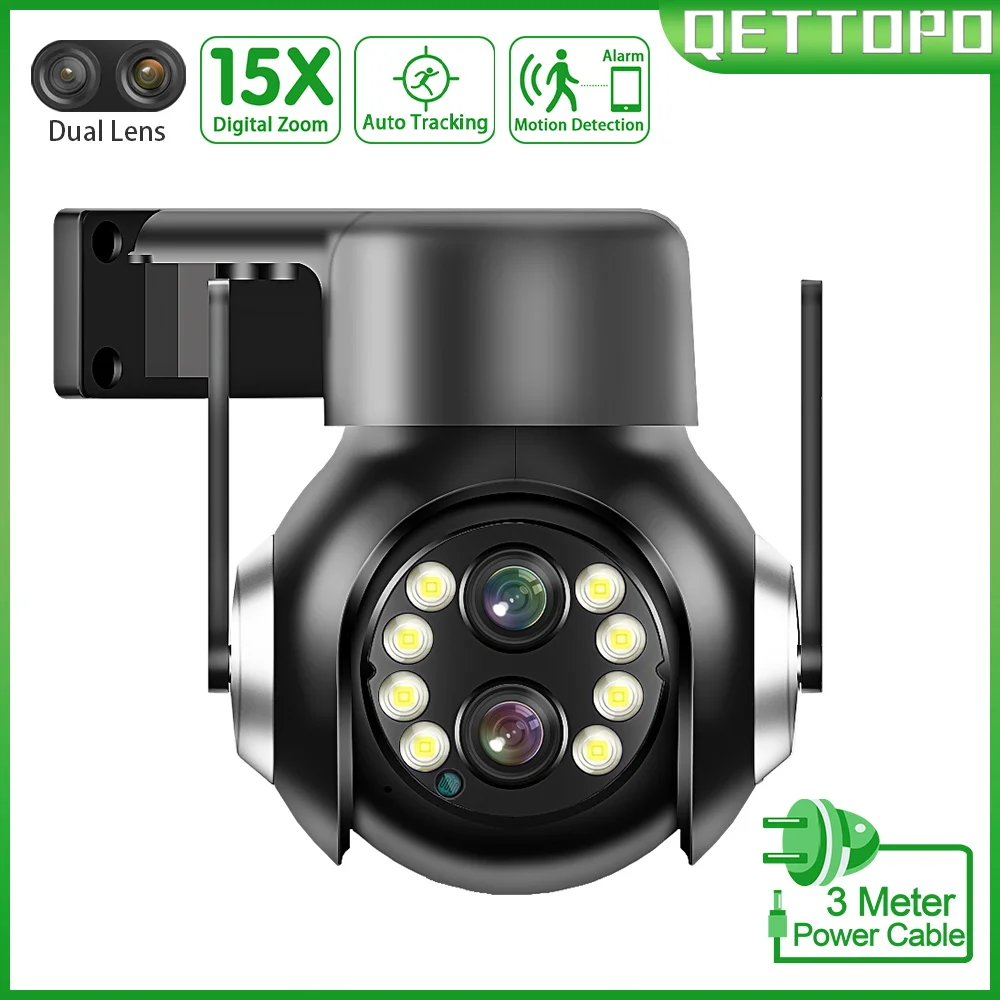 

Qettopo 2K 4MP 15x Zoom 2.8+12mm Dual Lens PTZ IP Camera WiFi Automatic Tracking Color Night Vision Surveillance Camera 390eyeS