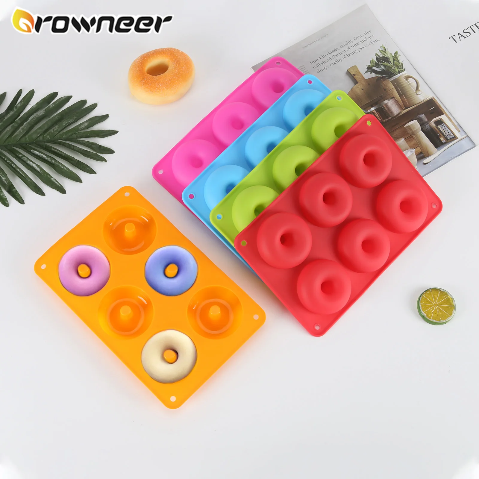 

6 Cavity Donut Mold Silicone Non-stick Baking Tray Heat-resistant Reusable Folded Donuts Maker Colorful Soft Dessert Making Tool