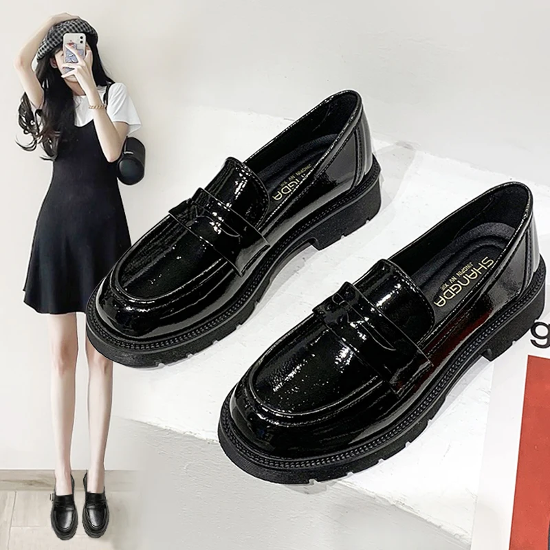 

Casual Woman Shoe Loafers With Fur Clogs Platform All-Match British Style Oxfords Female Footwear Round Toe Moccasin Slip-on Cre