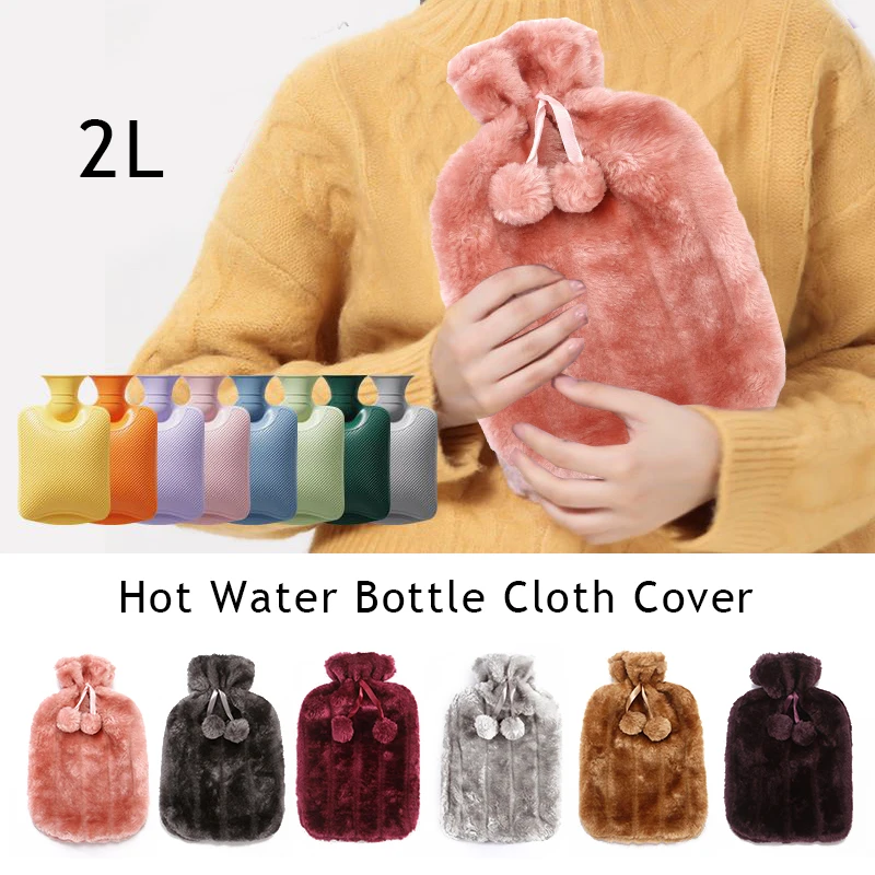 

Large 2L Hot Water Bottle Cover Natural Rubber Warm Faux Fur Fluffy Pompom Cover Faux Fur Winter Pompom