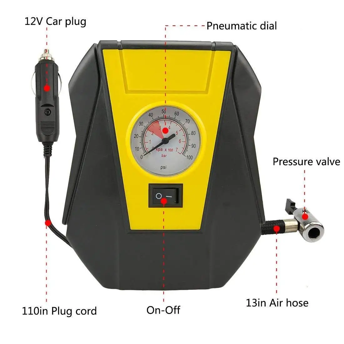 

Tire Inflator Car Air Compressor Electric Pump Portable Auto 12V Dc Volt 100 Psi