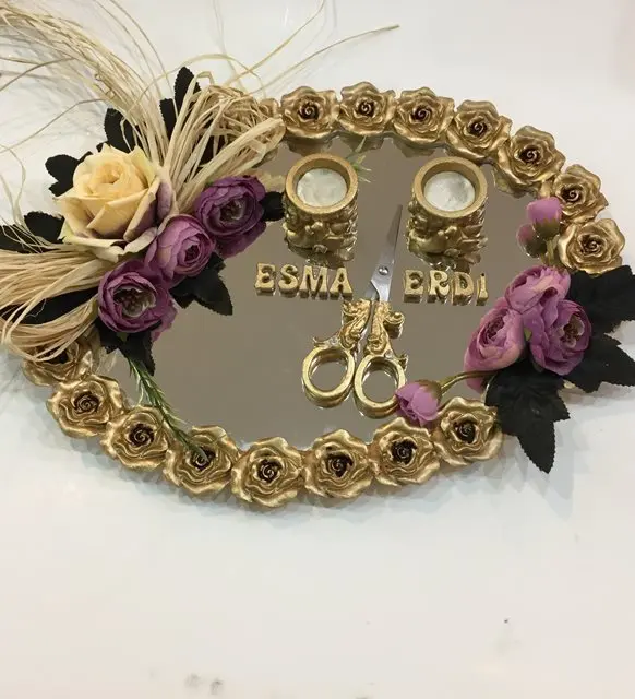 Promise Engagement Tray Gold Tumbled With Rose Customizable Marriage Home Decor | Дом и сад