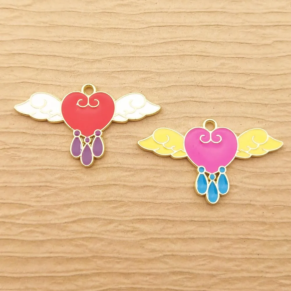 

10pcs Wing Heart Charm for Jewelry Making Supplies Craft Enamel Finding Earring Charms Pendants Diy Accessories Bulk Handmade