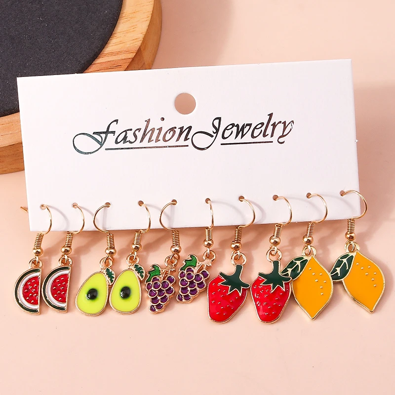 

Lovely Fruit Drop Earrings Sets for Women Kawaii Watermelon Grape Strawberry Dangle Earrings Girls Birthday Party Jewelry Gifts