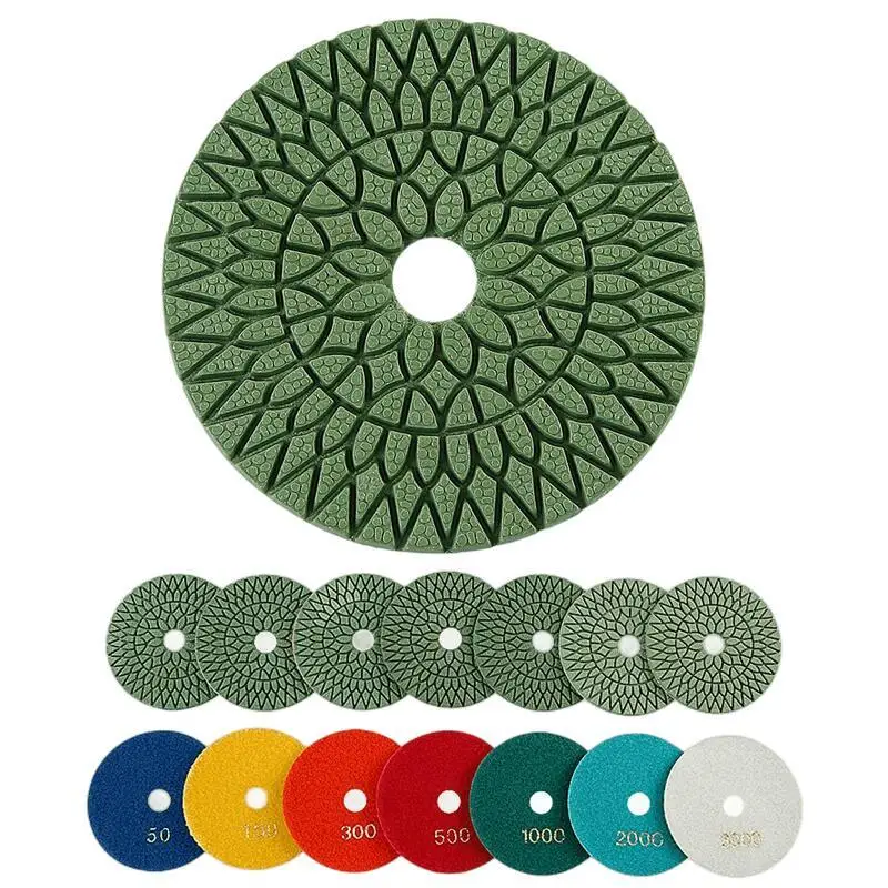 

7 шт. 4-дюймовые моклые алмазные полировальные подушечки 100 мм гибкий полировальный диск для гранита, мрамора, камня, керамики, терраццо, шлифования