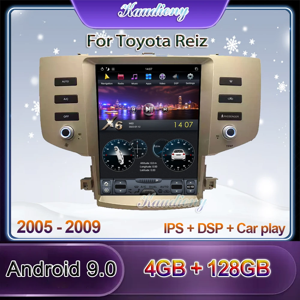 Автомобильный радиоприемник Kaudiony Tesla Style Android 9 для Toyota Reiz Mark X DVD мультимедийный