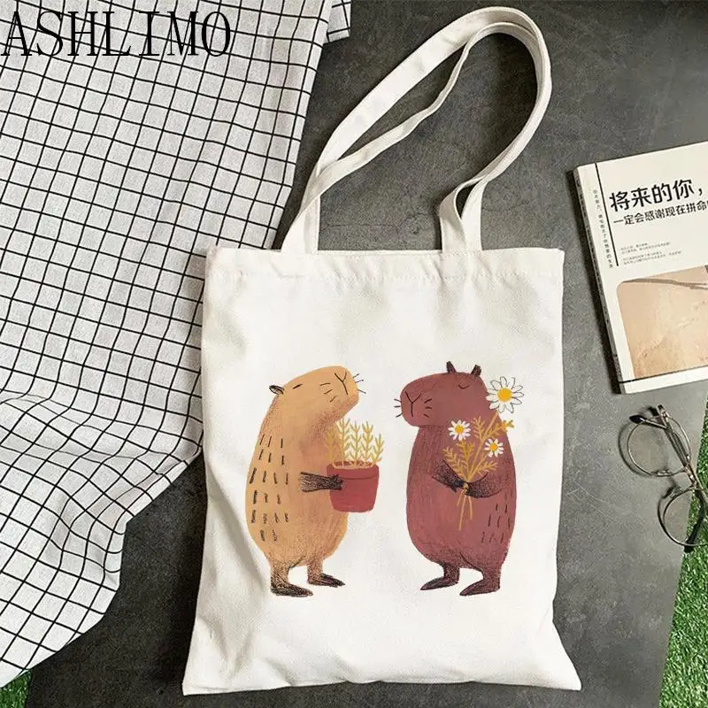 Large Shopper Bag Cute Capybara Cartoon Print Canva Tote Bag Handbag Women Bag Fashion Harajuku Shoulder Bag Beach Bag Lady Bag