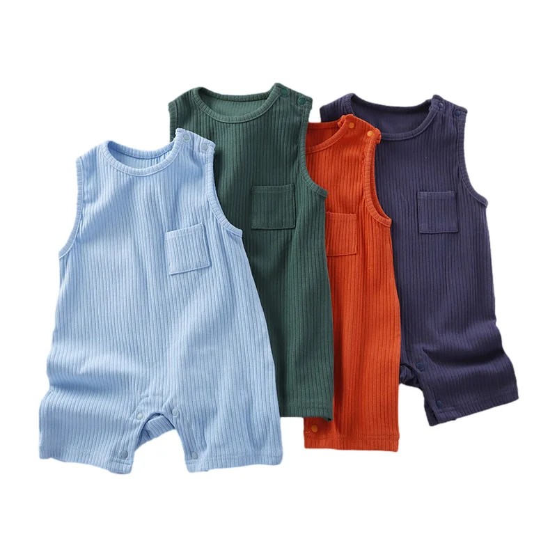 

Summer Sleeveless Baby Romper Cotton Loose Newborn Jumpsuits Toddler Infant Breathable Clothing Elastic Solid Color Onesie 0-2 T