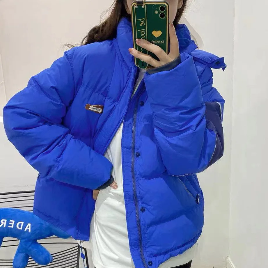 Winter New Matching Color Sleeve Men and Women's Down Cotton Casual Loose Hooded Down Bread Clothing