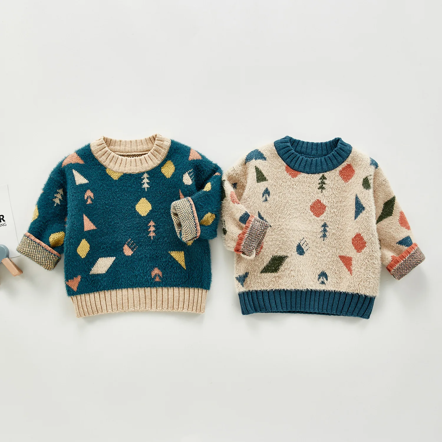 

2020 Korean Boys Girls Sweater Autumn Winter Velvet Pullover Knitted Sweater Kid Baby Outer Wear Casual Boys Clothing