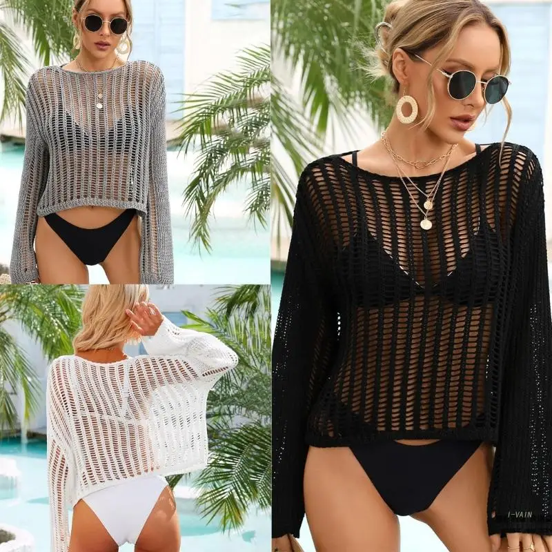 

Женское бикини, накидка, открытый купальник, накидка с длинными рукавами, Пляжная накидка