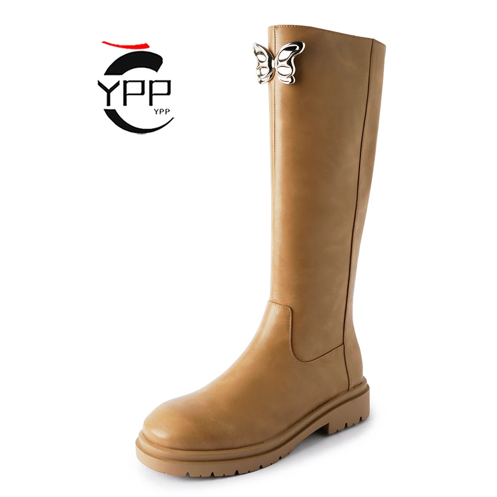 

Женские мотоциклетные сапоги до колена, сапоги из натуральной кожи на платформе, с пряжкой и круглым носком, для зимы, 2023