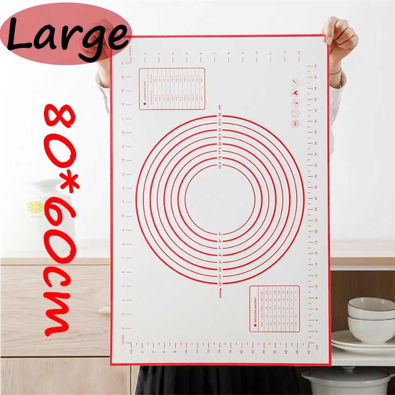 

Oversize 80/70/60cm Silicone Baking Mat Rolling Kneading Pad Pastry Tools Crepes Pizza Dough Non-Stick Silicone Mat For Kitchen