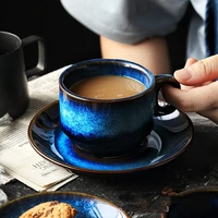 noble coffee cup saucer set ceramic cup milk cup blue breakfast cup dessert dish retro tableware tazas de cafe tea cup set