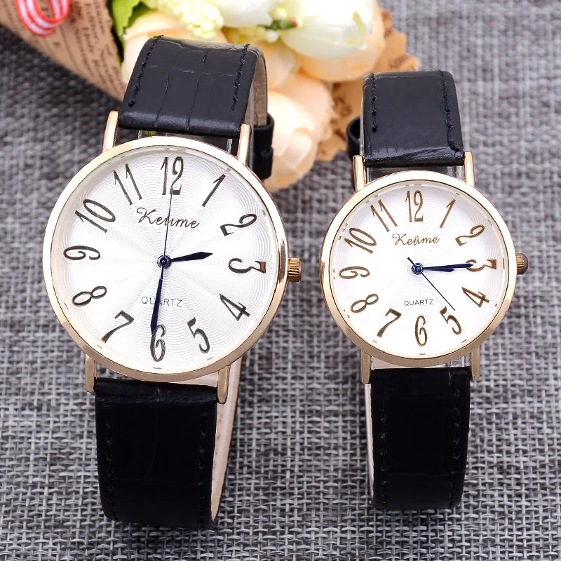 

Couples Round Quartz Digital Dial Casual Wrist Watches Leather Strap Fashionable Clock Waterproof Wristwatch for Men Women