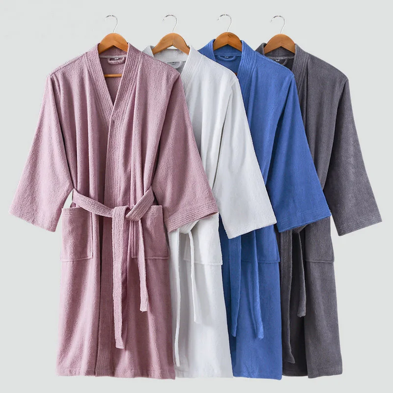 

Women's Terry Bathrobe Long Sleeve 100% Cotton Ladies V Neck Kimono With Sashes Towel Robe Autumn Winter Dressing Gown Female