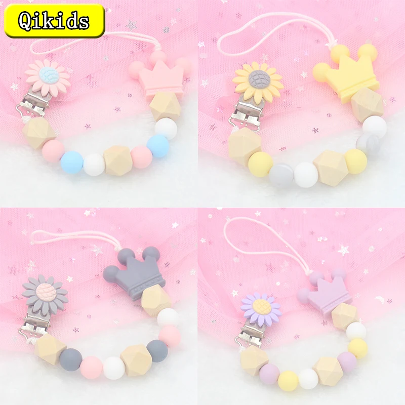 

Baby Five Star products Soothing Silicone Pacifier Clip Baby Food Grade Ingredients Anti-Drop Chain Silicone Bead Pacifier Chain