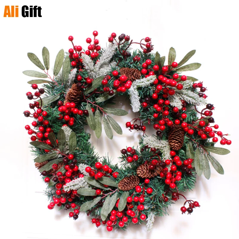 

Christmas Wreath Wreath Red Berry Pinecone Door Decoration Pendant Imitation Bouquet Red Bean Bouquet American Decoration