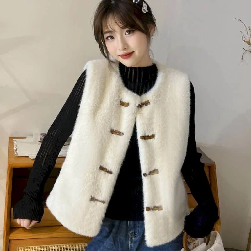 

Fleece Waistcoats for Women Plush Vests O-neck Casual Sleeveless Cardigans Oversized Winter Lambhair Jackets Loose Women Tops