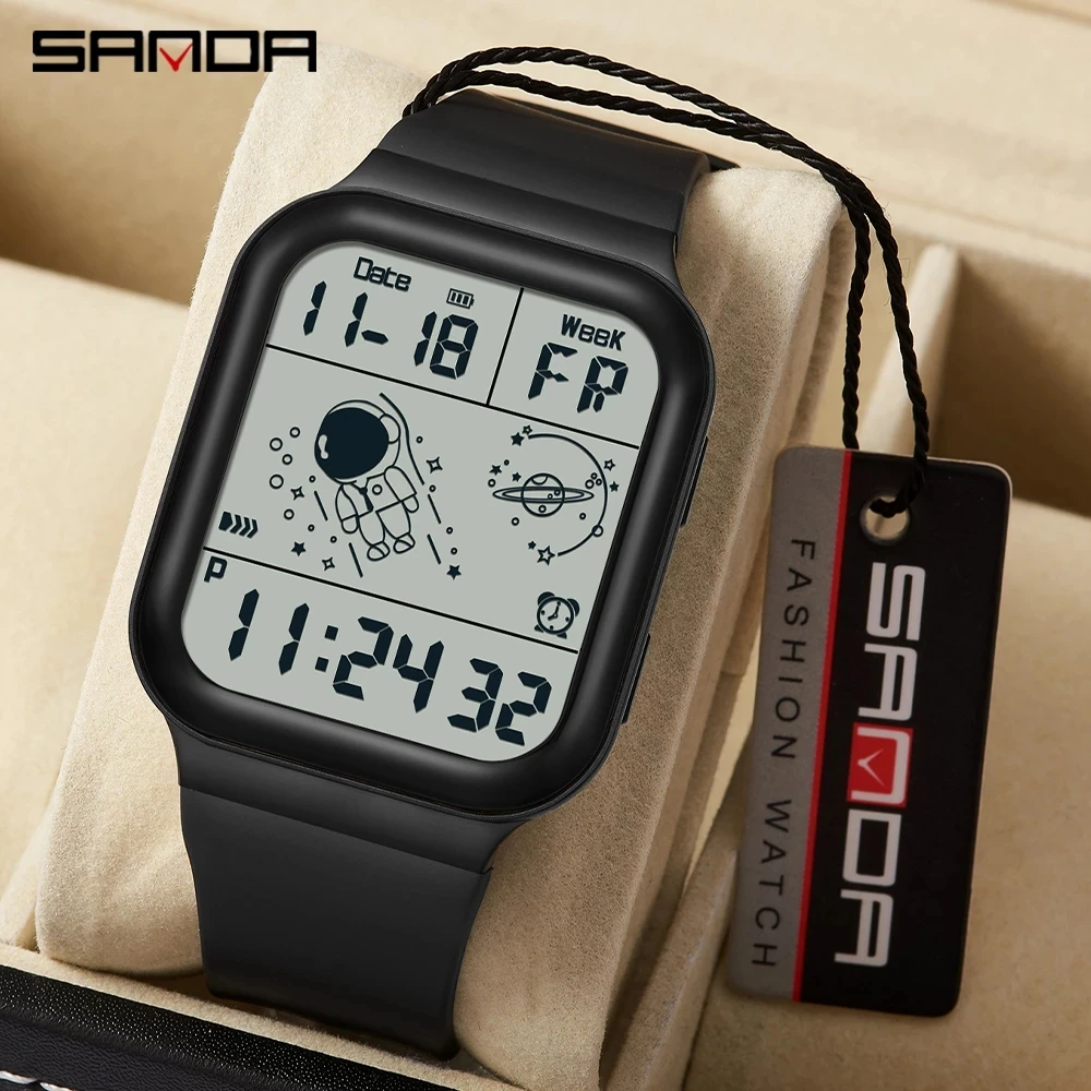 

SANDA Men's Watch 50M Waterproof Big Screen Square Watch Ladies Multifunction Chronograph LED Display Reloj de hombre