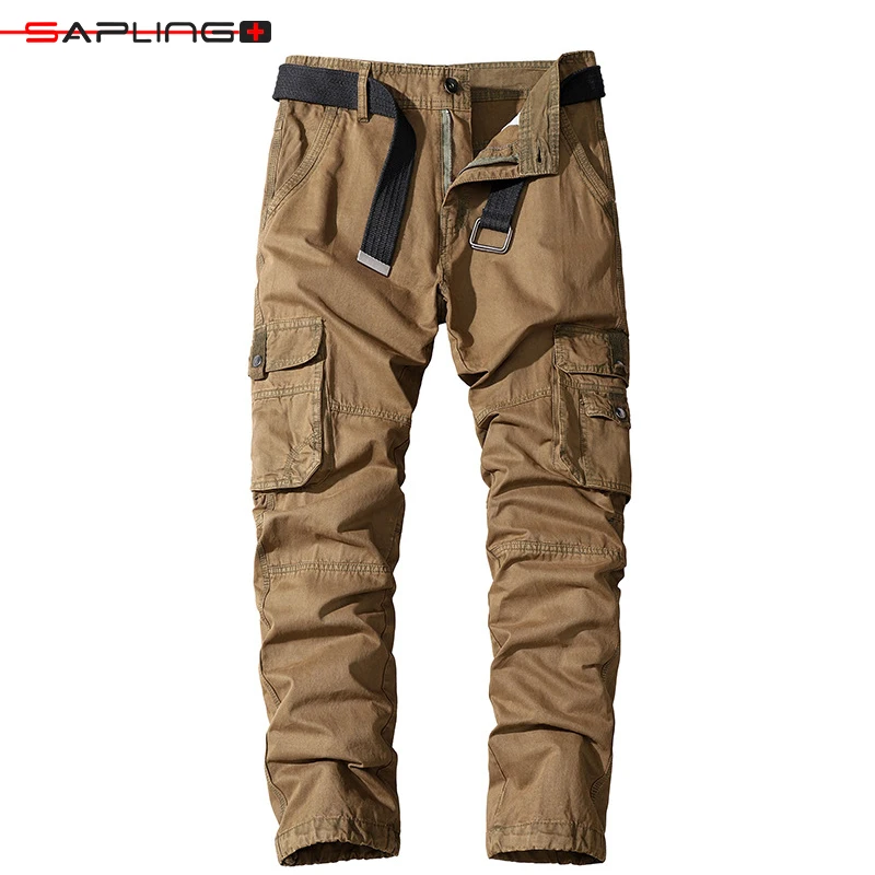 

Four Seasons Casual Pants Men's Cotton Multi-pocket Trousers Men Washed Sports Military Overalls Men Solid Color Straight Pants