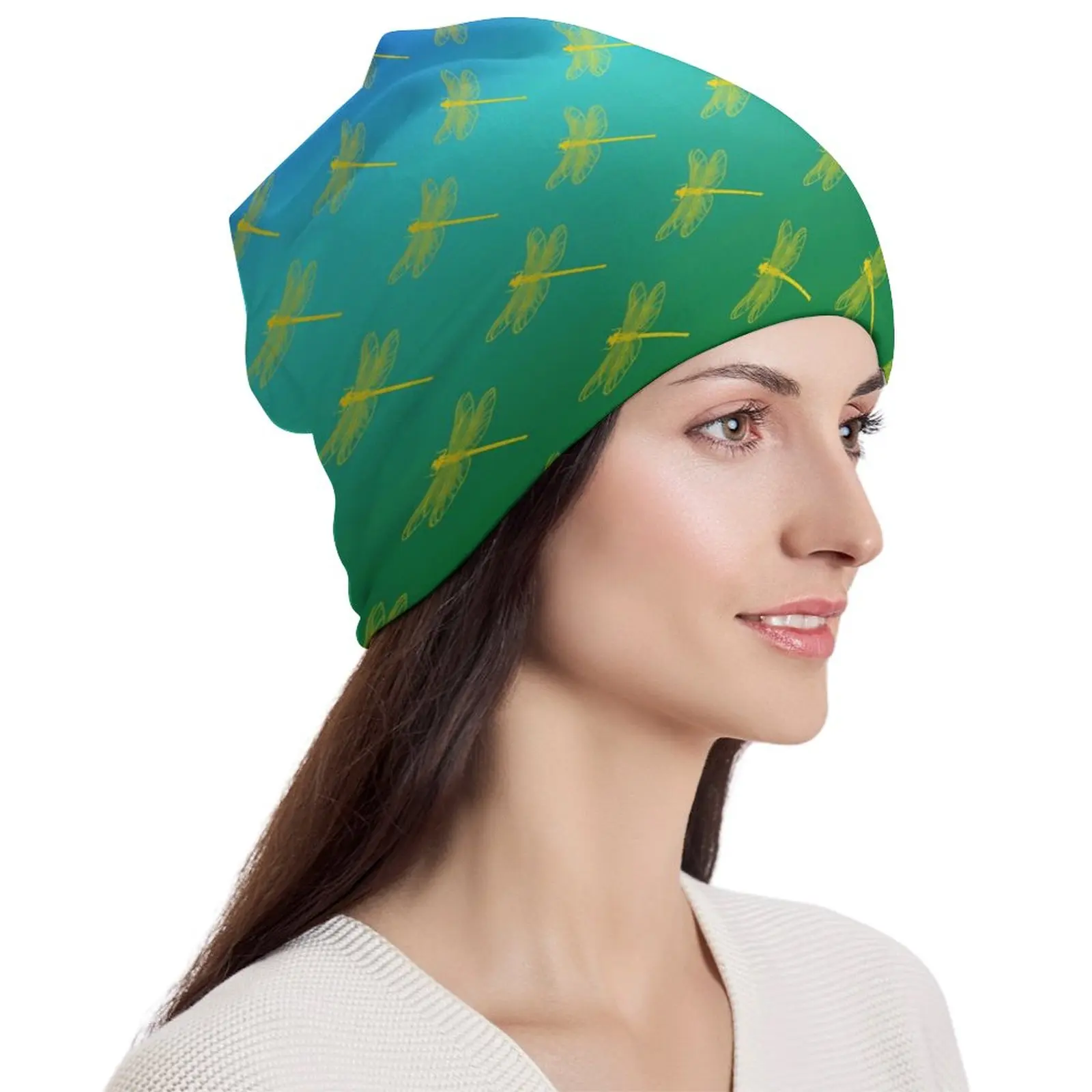 

Шапка-бини в виде стрекозы, шапки-бини с градиентным принтом, дизайнерская вязаная шапка, осенняя трендовая Женская и мужская шапка для улицы