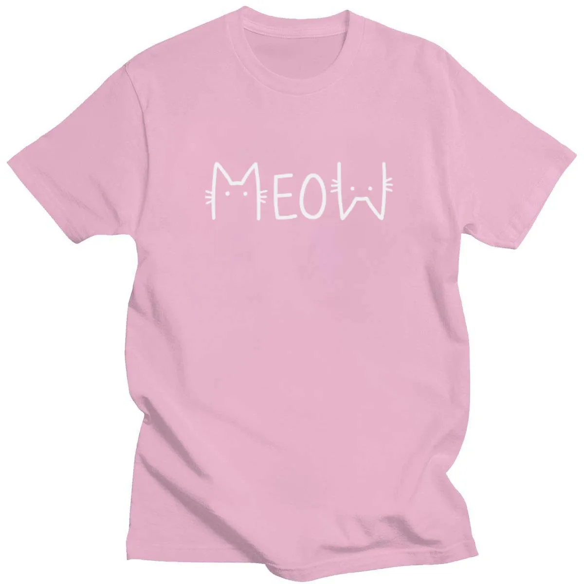 Summer New Style Meow Cat Letter Printed T-Shirt Cute Men's Women's Loose Simple Short-Sleeved Cotton Round Neck 14-Color Top |