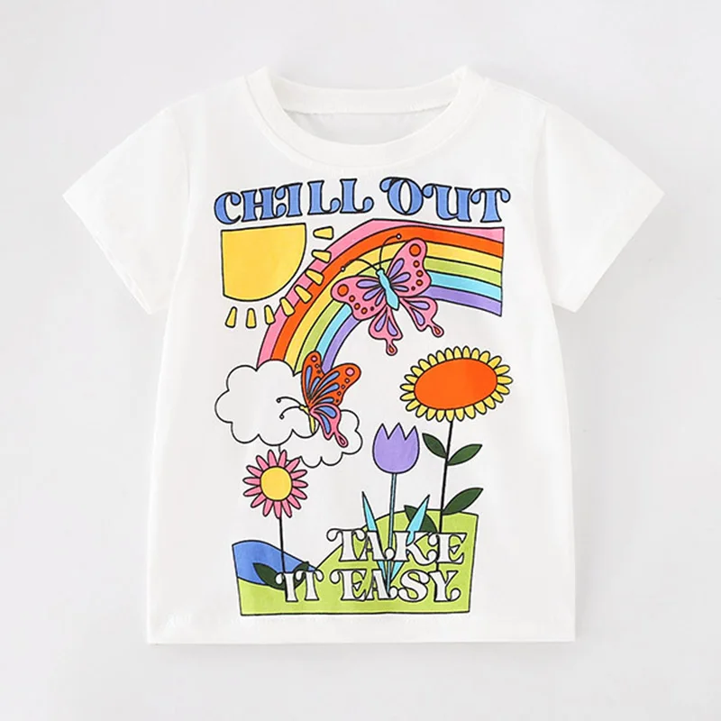 

Брендовые детские Качественные футболки из 100% чесаного хлопка 2023, летние детские топы с мультяшным рисунком, футболка, повседневные топы с коротким рукавом, одежда для маленьких девочек