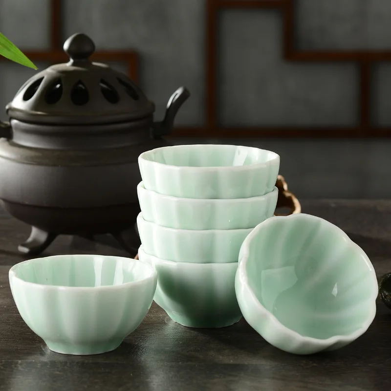 

Exquisite Petal shape Porcelain tea cup,Puer cup set ceramic kiln Top Grade Chinese Porcelain Celadon Ware Tea Cups