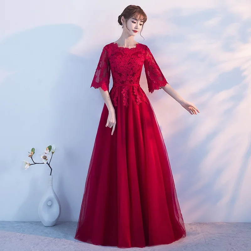 Autumn Winter New Embroidery Lace Party Dress Bandage Luxury Satin Short Sleeve Long Elegant Robe De Soiree Gown Bodycon Dresses