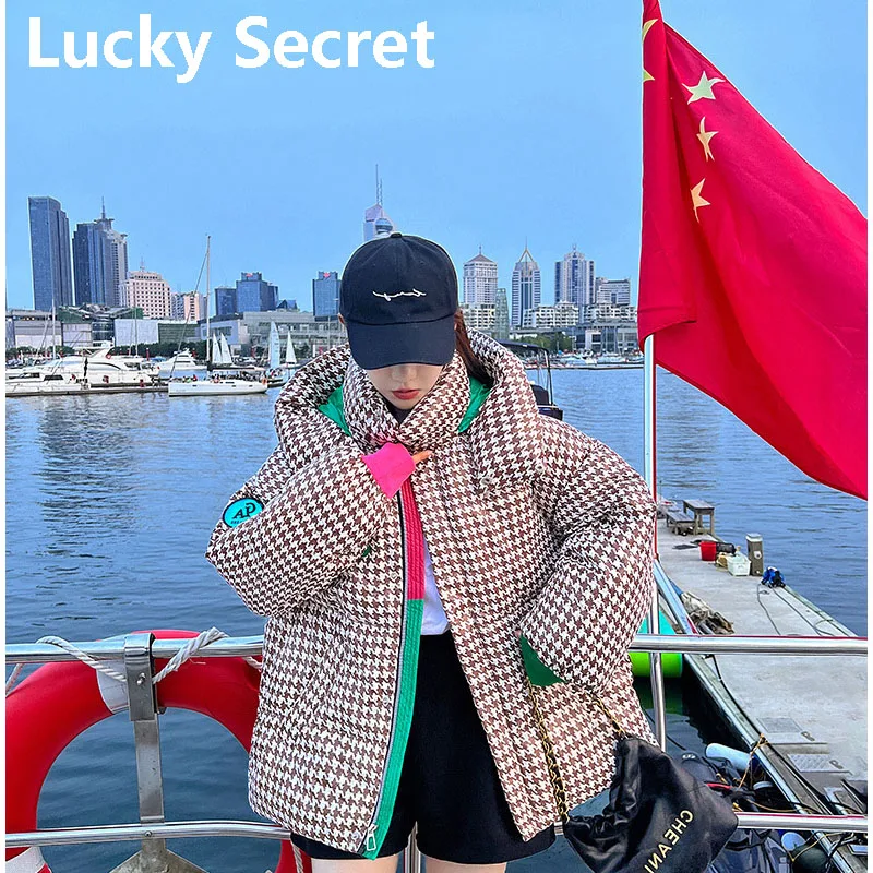 new in outdoor clothes Down jacket women The new 2022 houndstooth wash-free heavy cotton warm winter woman down jacket down coat