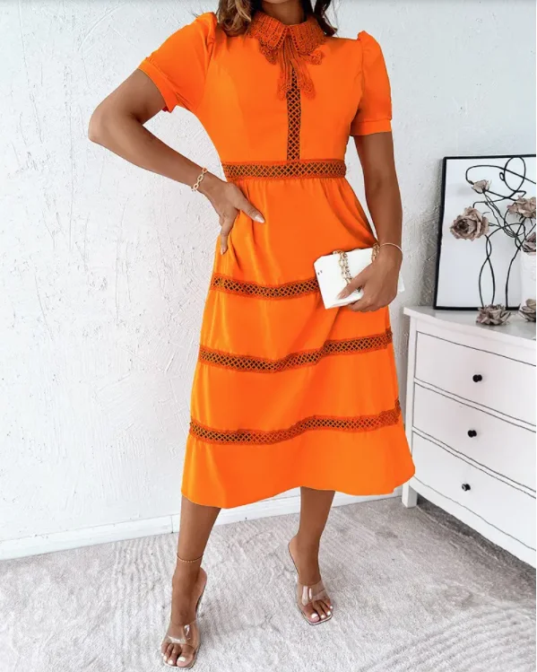 

Embossed Lace Patch Bubble Women's Dress Elegant Temperament Sleeve Length Dress