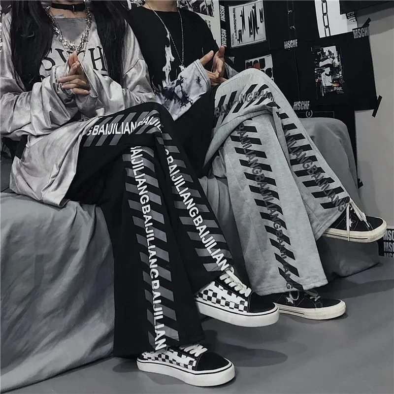 

Women pants high waist casual straight slim train y2k pant suits harajukuStudents Streetwear couple Jogging Long Trousers emo