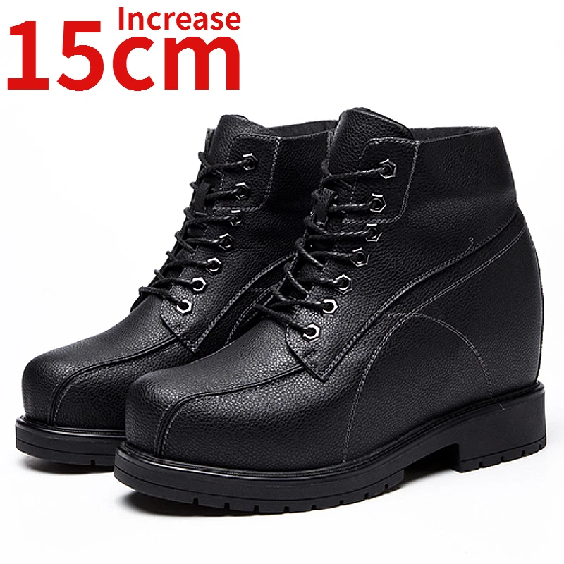

Host's Stage Walk Show Design Elevated Boots Shoes Men 15cm Extra Tall Boots Invisible Increase Thick Sole Leather Boots and Man