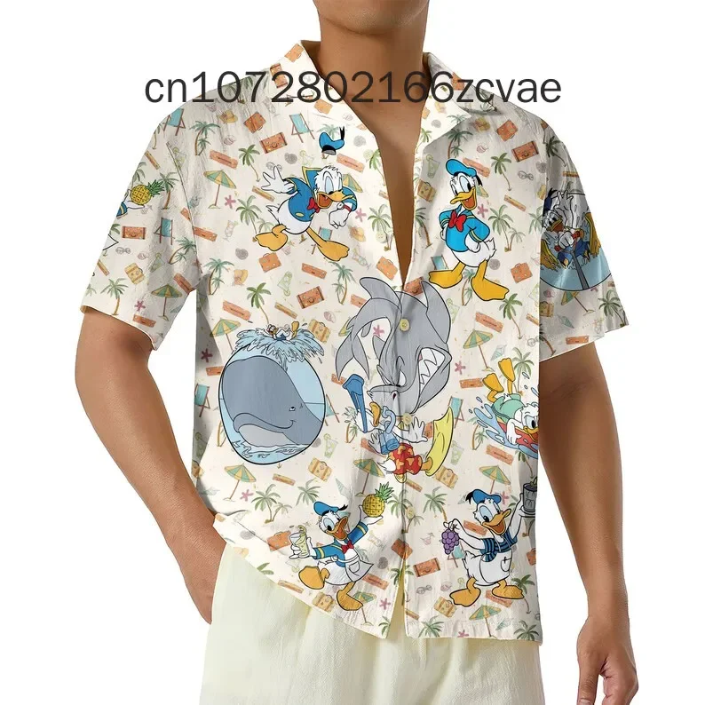 New Funny Donald Duck Hawaiian Shirt Disney Hawaii Summer Vacation Beach Surf Trendy Vintage Button Down