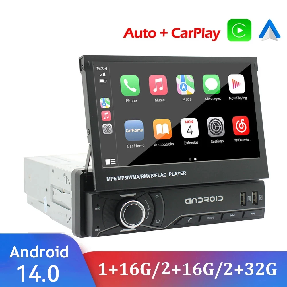 Автомобильная магнитола универсальная стерео-система на Android 14 с выдвижным 7