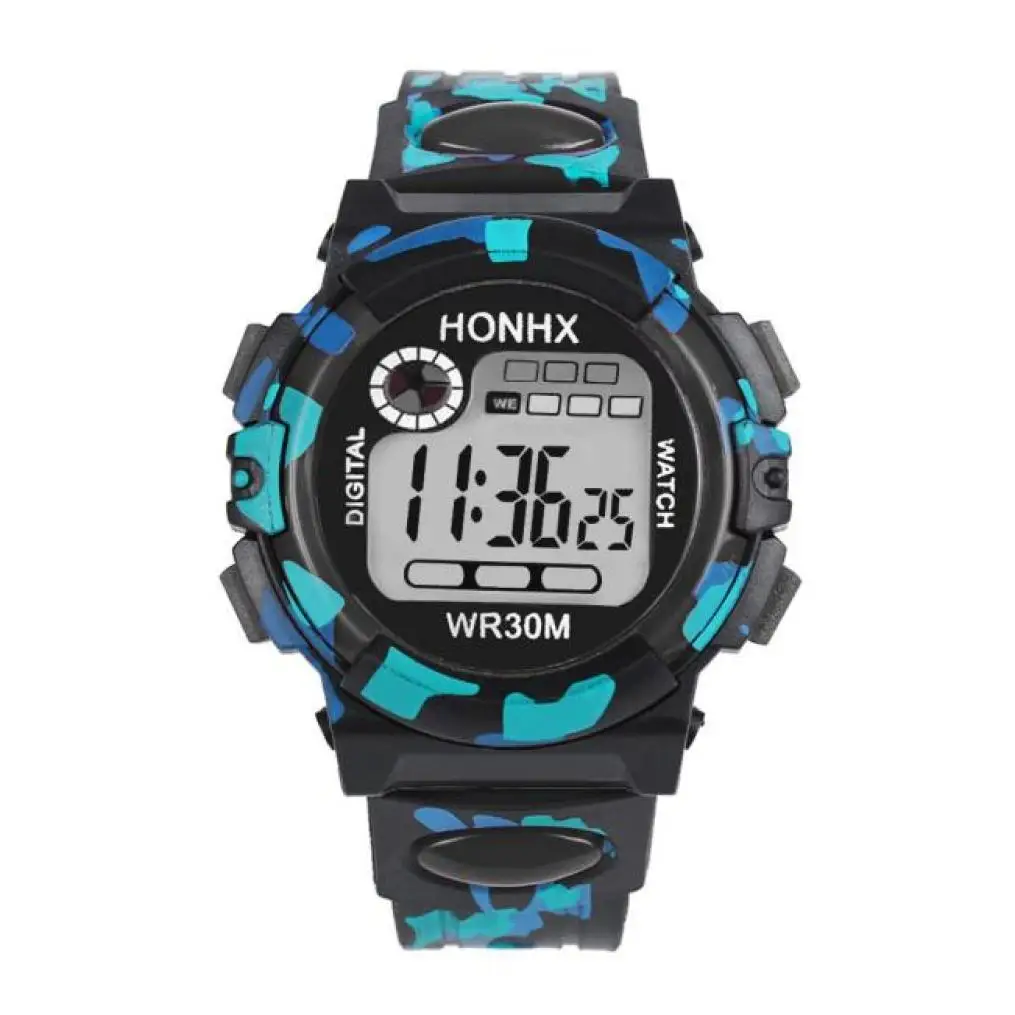 

Navy Blue Camouflage Kids Watches LED Colorful Flash Digital Waterproof Alarm For Boys Girls Date Week Creative Children's Clock