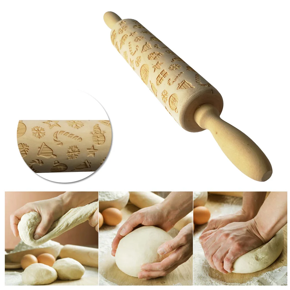 

1pcs Creative Rolling Pin Christmas Printing Rolling Pin Beautiful Home Tool for Lady Woman Man