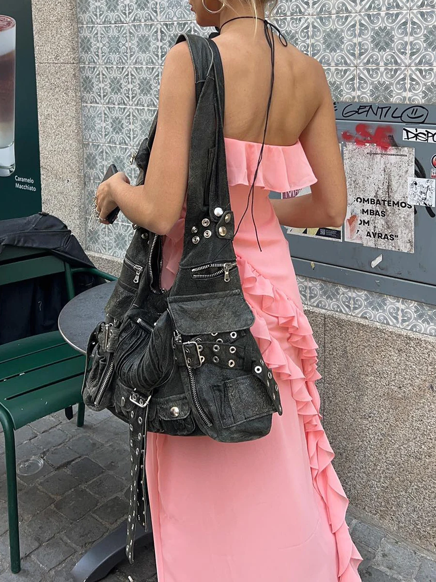 

Elegante vestido tubo sin tirantes para mujer Y2K sexy sin mangas espalda descubierta hombros descubiertos divididos