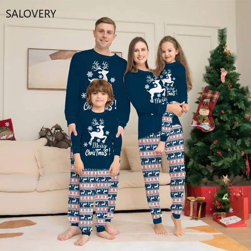 

2022 New Christmas Family Parent-Child Clothes Set Cartoon Deer Letter Plaid Printing Pattern Xmas Family Matching Clothing