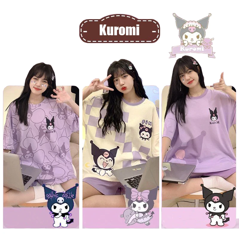

Anime Kawaii Sanrio Kuromi Short Sleeve Suit Home Clothes Two-Piece Set Cute Summer External Penetration Pajama Skirt Gift New