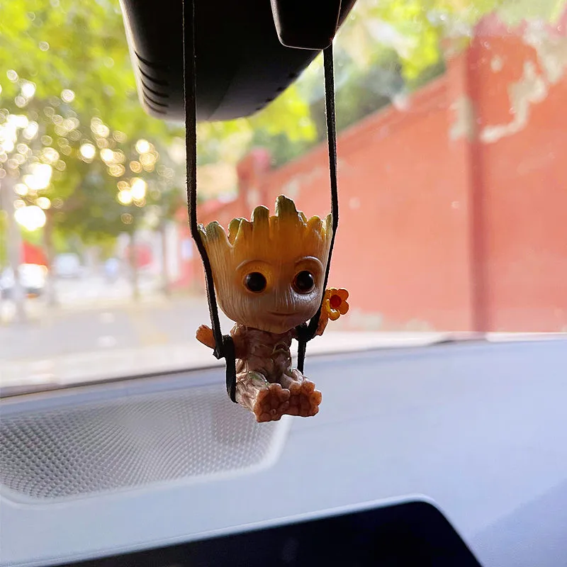 Swing Groot Tree Man Car Rearview Mirror Pendant Ornament Personality Anime Decoration Auto Air Freshener |