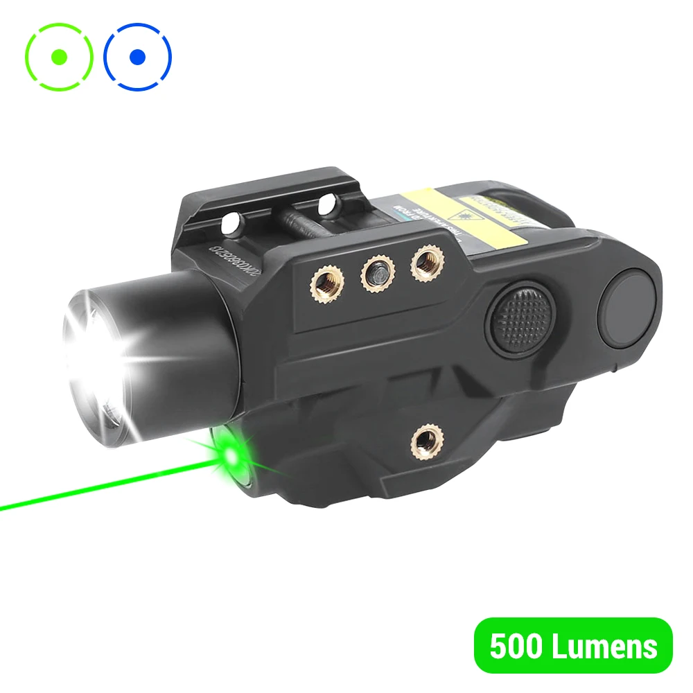 500 Lumens Tactical Weapon Gun Light Blue Green Laser Sight Combo Weapon Light Pistol Light Flashlight for 21mm Picatinny Rail