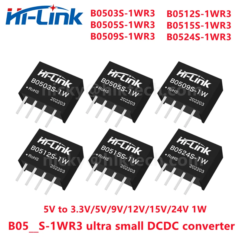 

Free Ship 10pcs 5V to 3.3V/5V/9V/12V/15V/24V 1W DCDC MINI Converter LED Power Supply Module Hi-Link B0505S-1WR3 for street light