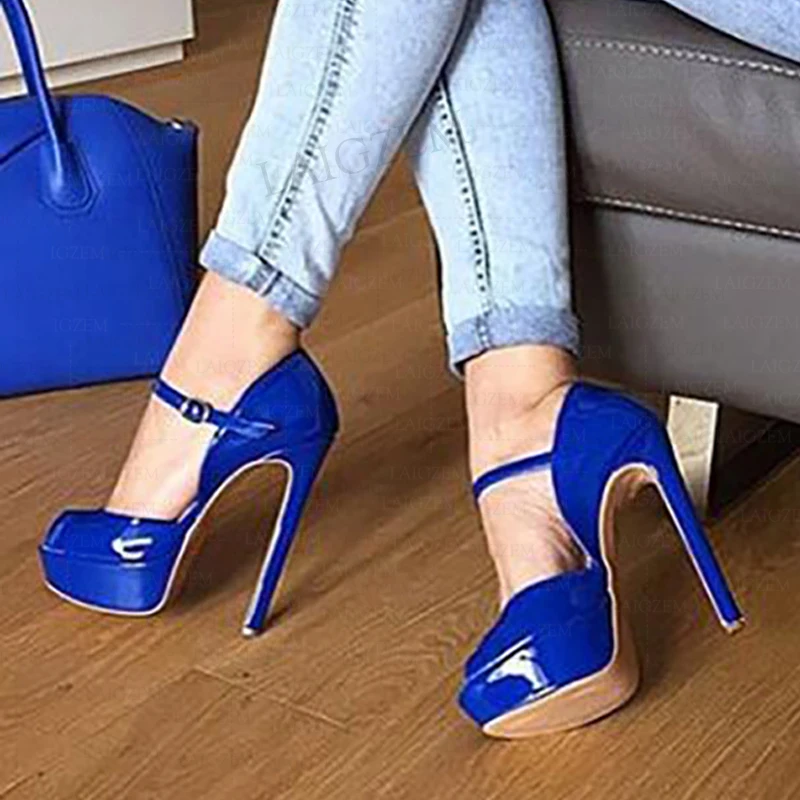 

Туфли-лодочки DOHBANER женские на платформе, блестящие босоножки с ремешком на щиколотке, туфли с открытым носком на тонком высоком каблуке, пра...